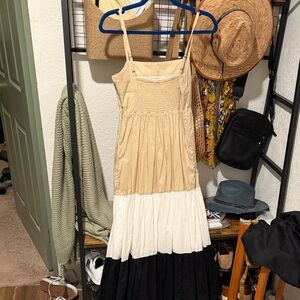 J. Crew Tan, Cream, and Black Maxi Dress